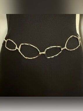 Silver tone metallic skinny chain belt